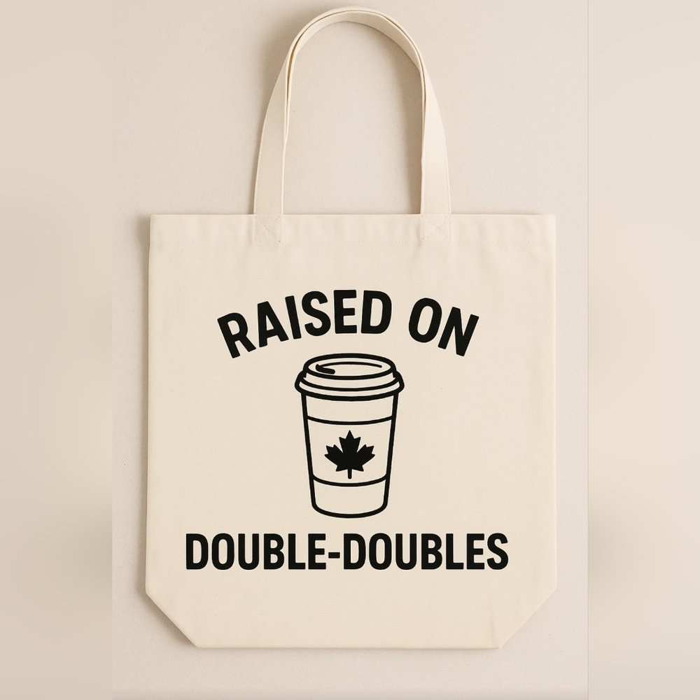 Funny Canadian Raised On Double Doubles Coffee Custom Canvas Tote Bag